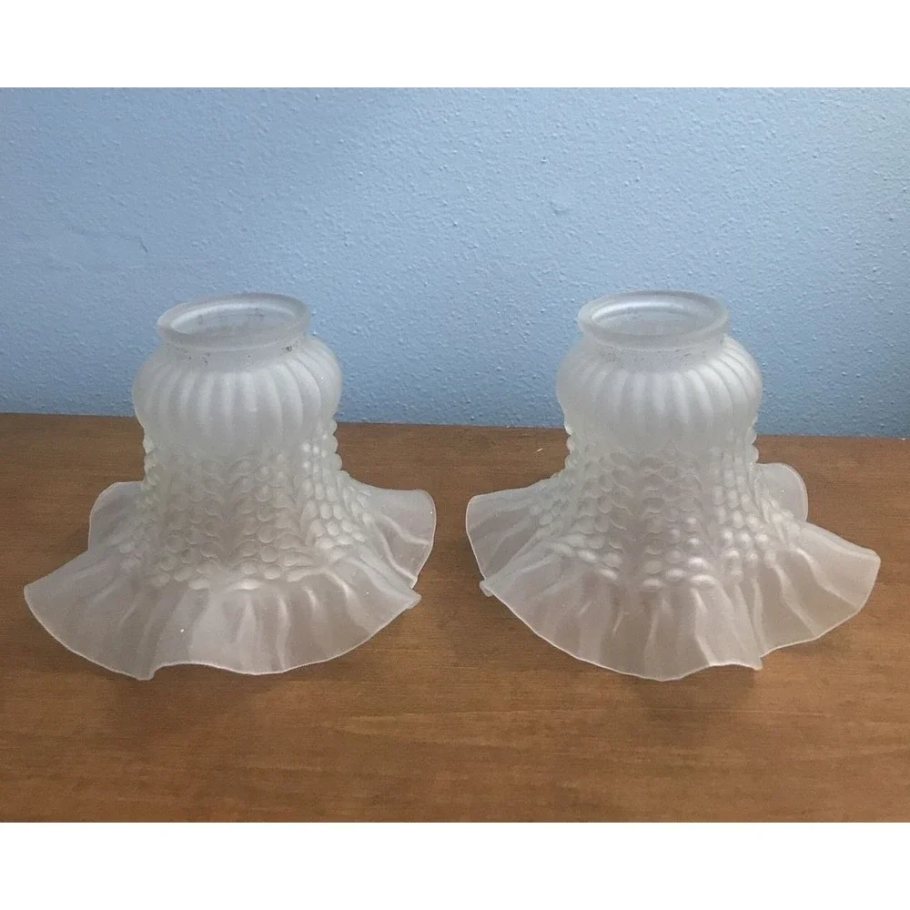 2 Frosted Glass Shade Globe Ruffled Replacement Ceiling Fan Vanity Light Fixture